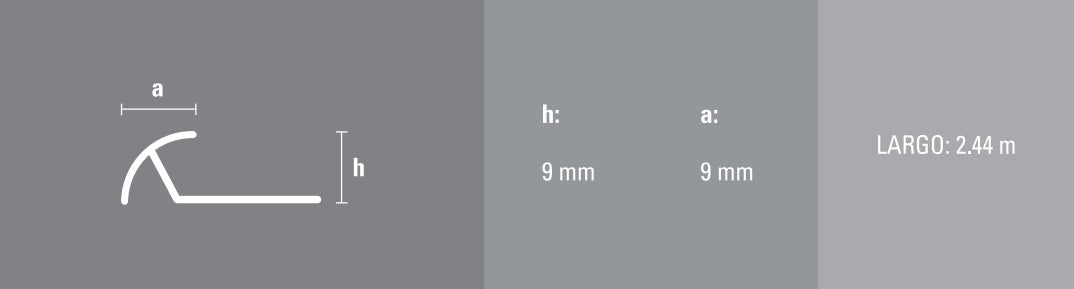 Varilla de Terminación - Guarda-canto Arco Pared Negro - PVC - 9 mm