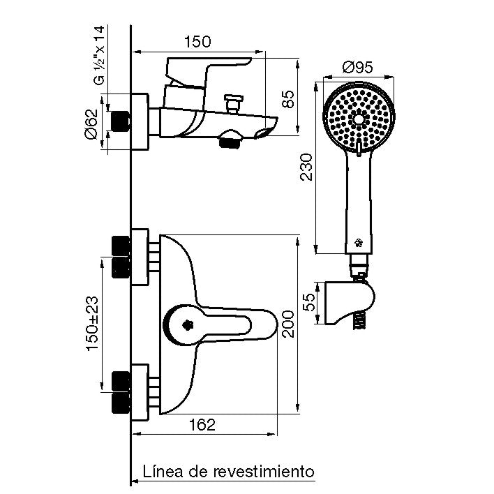 Grifería Monocomando Fv "Puelo" - Bañera y Ducha